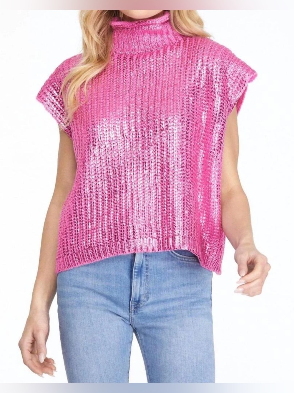 NWT Women’s She + Sky - Metallic Foil Sleeveless Turtleneck Sweater Top